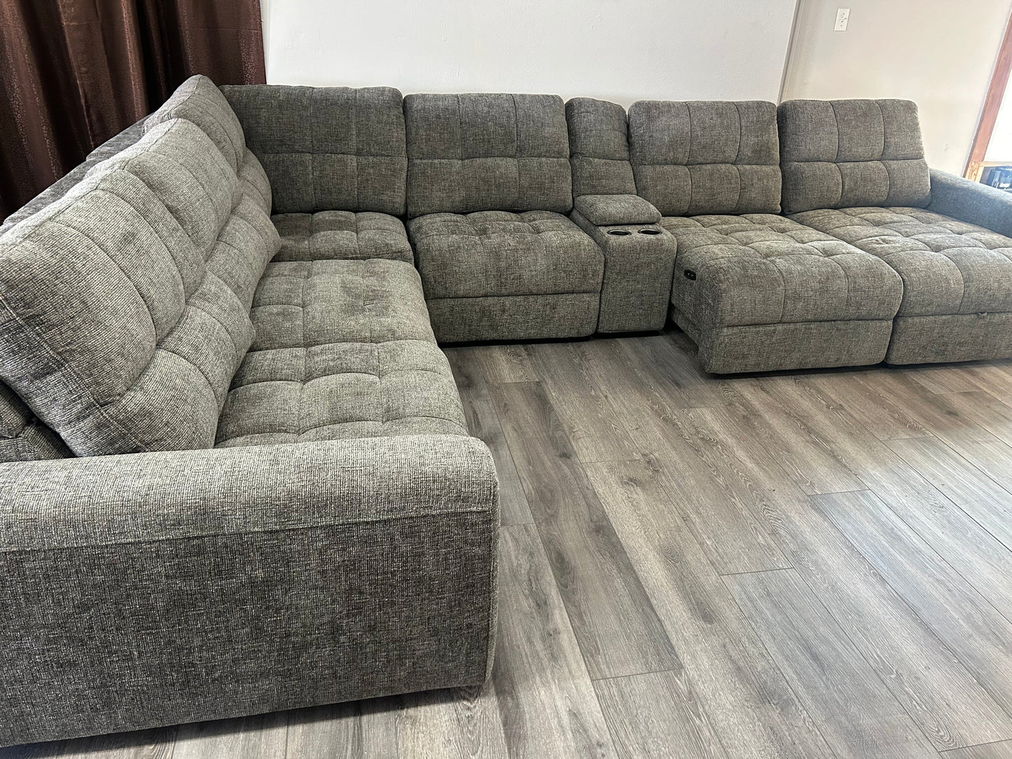 Brisbane Granite Chenile 7PC Power Sliding Chaise Modular Sectional