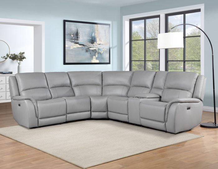Alexandria Leather 6 PC gray power Reclining Sectional
