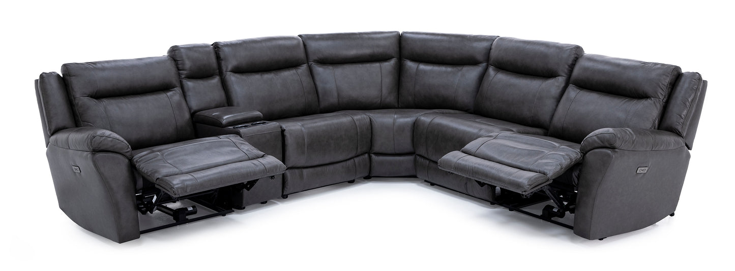 Top Grain Leather Madrid Granite 6PC Power Reclining Sectional