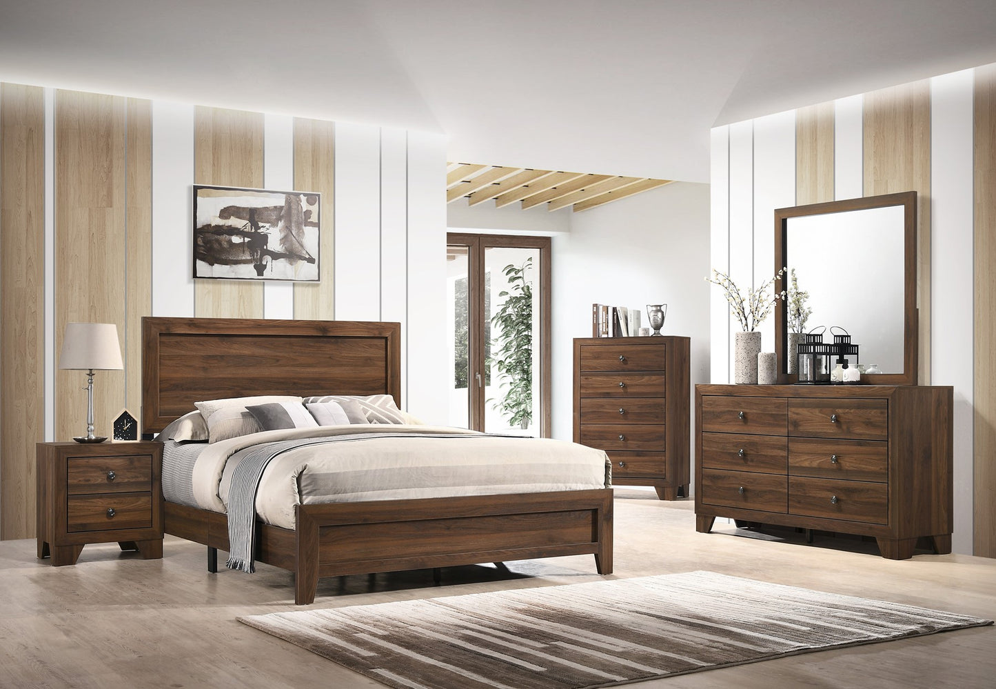 Millie Cherry Queen Set - Queen bed, Dresser, Mirror