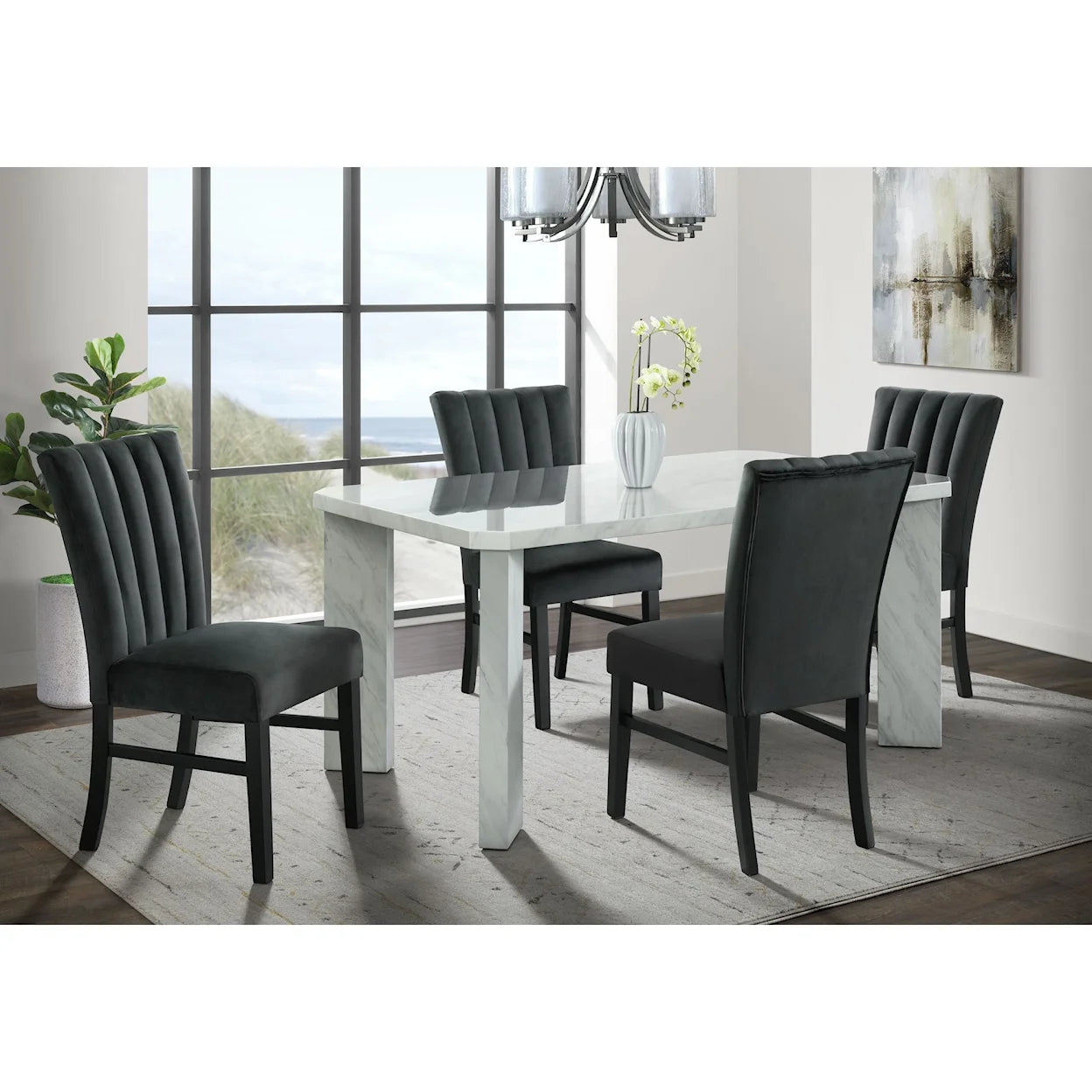 Bellini Rectangle Dining Table and 4 Bellini Chairs- MULTIPLE COLORS (Black, Grey, Navy, Green)