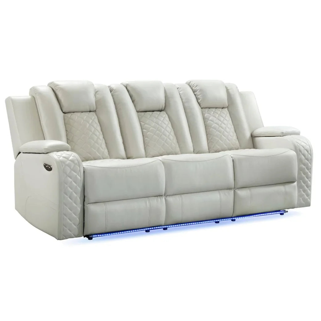 Carlos Power Reclining Sofa w/LED Lighting in Pebble Oyster