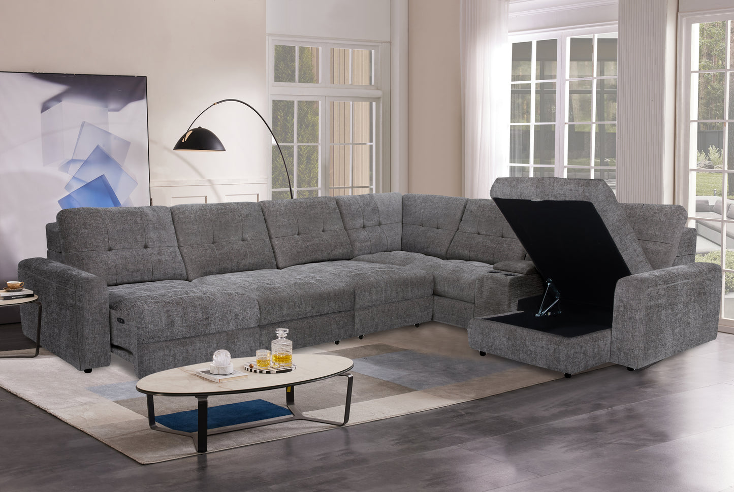 Brisbane Granite Chenile 7PC Power Sliding Chaise Modular Sectional