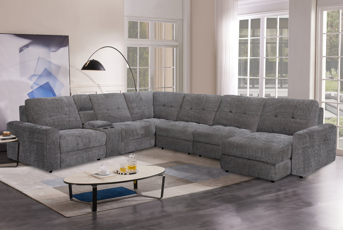 Brisbane Granite Chenile 7PC Power Sliding Chaise Modular Sectional