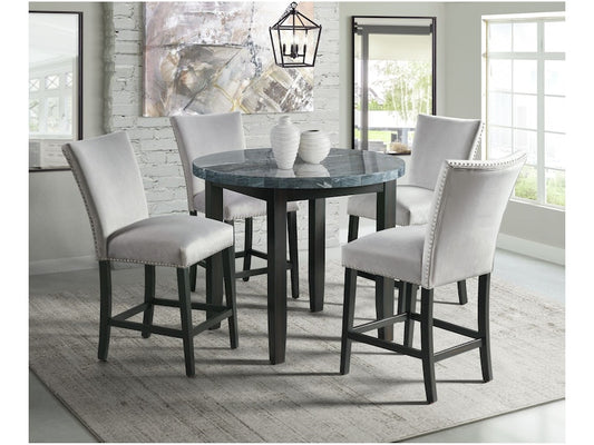 Francesca 42" Round Marble Counter Height Table w/4 Chairs