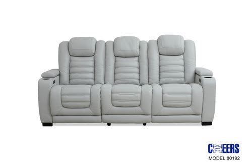 Top Grain Leather Match Grey Cosmo Fog Zero Gravity Power Reclining Sofa And Loveseat w/Wireless Charger