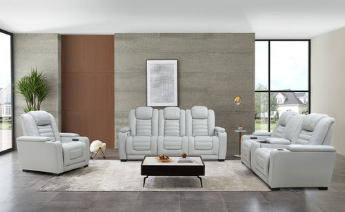 Top Grain Leather Match Grey Cosmo Fog Zero Gravity Power Reclining Sofa And Loveseat w/Wireless Charger