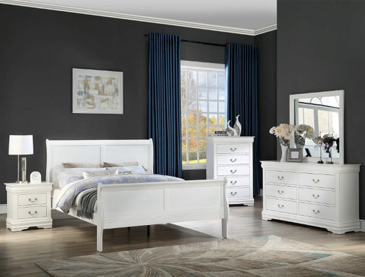 Louis Phillipe White Queen Bedroom Set - Bed, Dresser, Mirror, 1 Nightstand